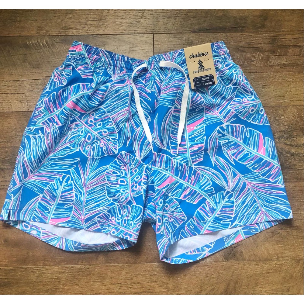 NWT-CHUBBIES CRUISE IT OR LOSE IT 5.5 Inch SWIM SHORT In Palm Blue Size med